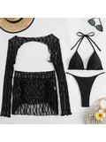 4PCS with Mesh Skirt Long Sleeve Micro Bikini Female Swimsuit Women Swimwear Four-pieces Bikini Set Bathing Suit Swim Beachwear