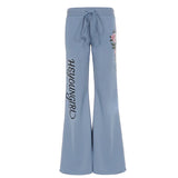 Retro rose letter print low-waist drawstring flared trousers, slim fit and versatile casual trousers