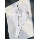 S - XL Deep V Neck Mini Thong Cross Back Women Swimwear One Piece Swimsuit Female High Leg Cut Bather Bathing Suit Swim V5462