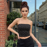 Women's Summer Studded Tube Tops Strapless Solid Color Bandeau Tops Slim Fit Vest