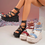 Cross Band Chunky Platform Sandals Women 2025 Summer Thick Sole Wedges Rome Sandles Woman Super High Heel Gladiator Sandalias 43