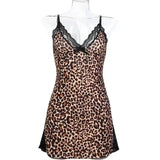 Summer Leopard Printed Nightgowns Women's Sexy Sleepwear Nightshirts Underwear Pajamas V-neck Lace Slim Mini Dress Nighties