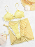 DEKA Mesh Skirt 3 Piece Bikini Set  Solid Ring 2026 Women Yellow Push Up Triangle Swimsuit Summer Bathing Suit Holiday Linked Cr