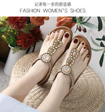 2026 New Shoes for Women Bohemia Crystal Sandals Women Shoes Rhinestone Lady Flip Flops Pearl Slip on Flat Beach Shoes