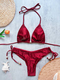Sexy Drawstring Side High Waist Bikini Set 2026 Women Black Red Halter Pleate Push Up Bra Swimsuit Beach Bathing Suit Swimwear