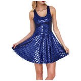 Cocktail Dress Womens Glitter Costume Party Dresses Swing A Line Metallic Shiny Festival Outfit Cosplay Fish Scale Vestidos