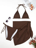 3 Pieces Triangle Halter String Bikini 2026 Solid Swimwear Female Sexy Swimsuit Women Bathers Bathing Swimming Swim Suit