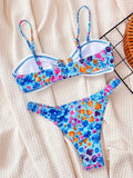 Flowers Printed U Neck Bikini Female Swimsuit Women Swimwear Two-pieces Bikini Set High Cut Bather Bathing Suit Swim Beach Wear