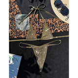 Sexy Glitter Extreme Mini Micro Thong Bikini Women Swimwear Two-Pieces Bikini Set Female Swimsuit Bather Bathing Suit Swim V4334