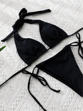 Sexy 12 Color Halter Mini Micro Thong Bikini Female Swimsuit Women Swimwear Two-pieces Bikini set Bather Bathing Suit Swim Lady