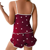 Women’s 2 Piece Pajama Set Heart Print Cami Top and Shorts Sleepwear Summer Loungewear Nightwear Sexy Cute Pjs Set