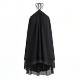 Women Summer Fashion Mini Dress Halter Neck Sleeveless Dot Print Backless High Low Hem Flowy Dresses