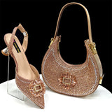 doershow Italian Shoes And Bag Sets For Evening Party With Stones Italian Leather Handbags Match Bags!  HFG1-21