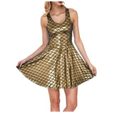 Cocktail Dress Womens Glitter Costume Party Dresses Swing A Line Metallic Shiny Festival Outfit Cosplay Fish Scale Vestidos
