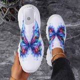 Fashion Butterfly Print Knit Sneakers for Women Breathable Mesh Platform Sneakers Shoes Woman Plus Size Thick Sole Walking Shoes