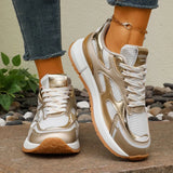 Breathable Mesh Gold Platform Sneakers Women 2026 New Non Slip Lace Up Sports Shoes Woman Silver Thick Bottom Vulcanized Shoes