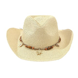 Women Men Straw Cowgirl Hat Starfish Shell Decor Western Panama Jazz Hat Summer Sun Hat for Travel Beach