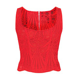 Lace Double Layer Fitted Corset Casaul Style Waist Trainer Mesh Solid Color Hollow Out Backless Suspenders Sleeveless Top CSSX