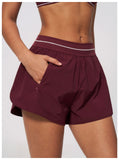 New Brushed Sports Shorts Women High Waist Fake Two Pieces of Anti Glare Shorts Leggings Casual Loose Pocket Fitness Sportwear