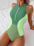 2026 Sporty Slim Swimsuit Women One Piece Zipper Sleeveless Swimwear Female Sexy Bather Bathing Swimming Swim Suit Beachwear XXL