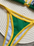 Solid color sexy embroidered Brazilian flag bikini set, women's swimsuit 2-piece set, summer beach bikini