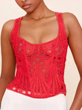 Lace Double Layer Fitted Corset Casaul Style Waist Trainer Mesh Solid Color Hollow Out Backless Suspenders Sleeveless Top CSSX