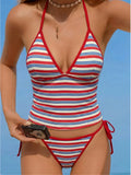 S - XL Striped V Neck Tankini Halter Bikini Female Swimsuit Women Swimwear Bather Bathing Suit Swim Two-pieces Bikini set K8110