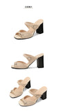 Fashion Leopard Print Square Heel Slippers Summer New Square Toe Metal Buckle Non-slip Wear-resistant Kitten Heel Shoes