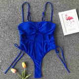 Sexy Lace Up Tummy Cut Out Monokini One Piece Swimsuit Women Swimwear Female Leopard Thong Bather Bathing Suit Swim Wear V1290