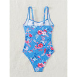 S - XL Sexy Flowers Printed Floral Wrinkled One Piece Swimsuit Women Swimwear Female High Leg Cut Bather Bathing Suit Swim V5816