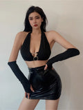 2023 Autumn Sweet Winter Black Sexy Tight High Waist Leather Mini Skirt Reflective PU Hot Sexy Korean Women Sweet 9SVK