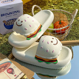 CartoonCutesy3D Sesame Burger Slippers for Women, Summer Outdoor & Home Wear, Anti-Slip Thick Soles, Flat Back Slides,Flip Flops