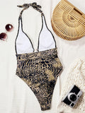 Tiger Printed Deep V Neck Monokini Women Swimwear One Piece Swimsuit Female Backless High Cut Leg Bather Bathing Suit Swim K7293