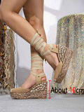 European Size Leisure Summer Espadrilles Sandals Rhinestones High Heels Wedges Sandals Shoes Women Comfy Walk Platform Sandal