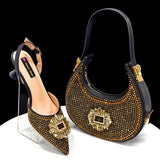 doershow Italian Shoes And Bag Sets For Evening Party With Stones Italian Leather Handbags Match Bags!  HFG1-21