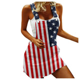 Casual Women Skirts Women'S Flag Denim Bib Overall Shorts Rompers Independence Day Clothes Faldas Para Mujeres Roupas Feminina