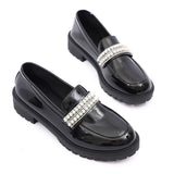 Fashion Pearls Decor Platform Loafers Women College Style Thick Heels Pu Leather Shoes Woman Plus Size 43 Student Shoes Female