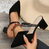 Zoki Sexy Pointed Toe Thick Heels Sandals Women 2026 Flock Slip On High Heel Party Shoes Woman Plus Size 42 Fashion Sandalias