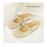 BIGTREE Satin Bow With One Strap With Shallow Mouth Half-Tugging Women's Hollow Inner Heightened Round-Head Sandals Comfortable