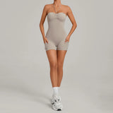 Womens Two Way Wear Bodysuit Sleeveless Yoga Stretch One Piece Romper Sexy Fitness Side Pockets Sportwears Bodysuit