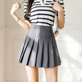 Women High Waist Pleated Skirt with Safety Shorts, Black A Line Mini Skort for Casual Office School Style Outfits