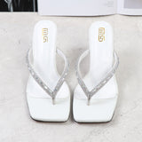 2025 Summer Flip Flops Crystal Slides Women 8cm High Heels Mules Crystal Glitter Block Low Heels Slippers Glitter Platform Shoes