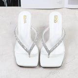 2025 Summer Flip Flops Crystal Slides Women 8cm High Heels Mules Crystal Glitter Block Low Heels Slippers Glitter Platform Shoes