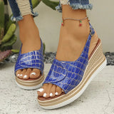 Buckle Strap Wedge Heel Sandals for Women Summer 2026 Plaid Pattern Platform Sandals Woman Thick Bottom Anti Slip Beach Shoes