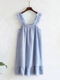 Women’s Cotton Gauze Ruffle Nightgown, Sleeveless Frill Strap Home Sleepwear, Soft Breathable Casual Night Dress for Summer