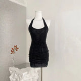 2026 Spring New Sexy Shinestone Halter Neck Backless Slim Fit Waist-Cinching Bodycon Dress Pure Desire Charming Pure Desire FJZ8