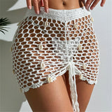 Hollow Out See Through Shell Crochet Knitted Beach Skirt Cover Up Cover-ups Beach Dress Beach Wear Beachwear Female Women V6479