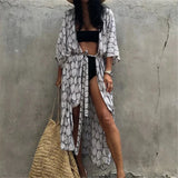 7 Colors Leaves Printed With Belt Half Sleeve Tunic Beach Cover Up Cover-ups Beach Dress Beach Wear Beachwear Female Women V4511