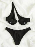 Sexy One Shoulder Bikini Set 2025 Women Red Black Push Up Underwire Micro Swimsuit Brazilian Cut Out Bathing Suit Thong Swimwear