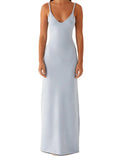 Women Sleeveless Summer Solid Color Twisted Straps Dresses V-Neck Backless Party Club Vacation Beach Long Dresses